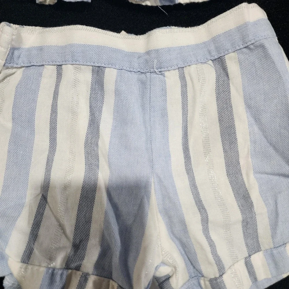 Jessica Simpson Girls 5 Blue White Striped‎ Smocked Ruffle Top & Shorts Set